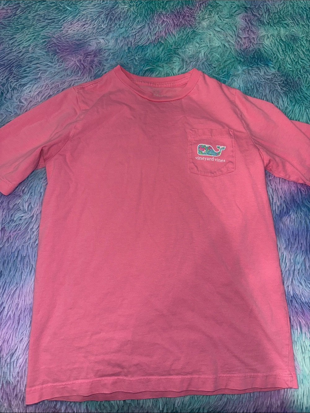 Vineyard Vines Girls Small Pink Pocket Tee with Whale Logo